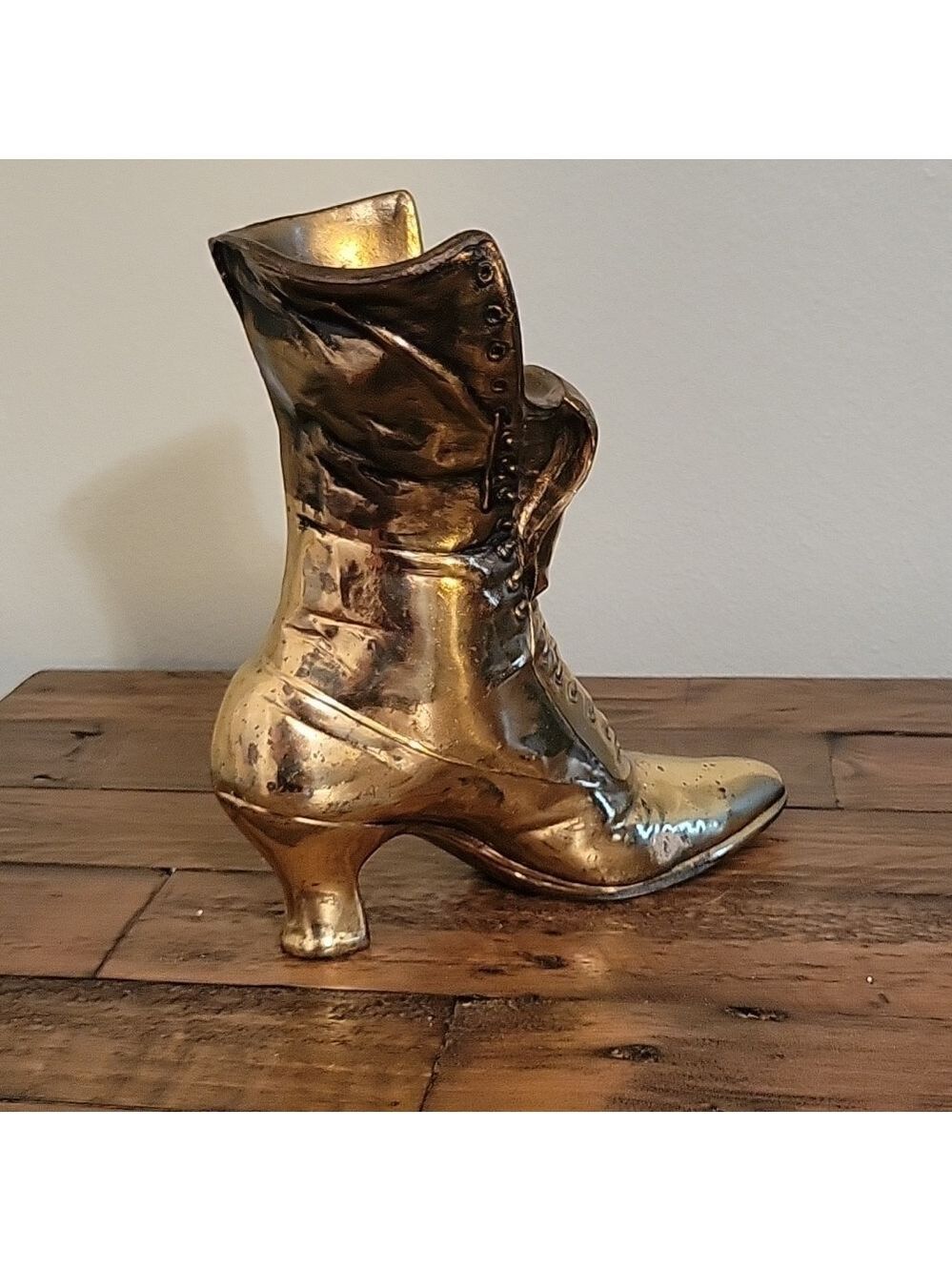 Vintage Brass Cast Victorian Era Style Boot Vase Planter Decor Display - Picture 4 of 12